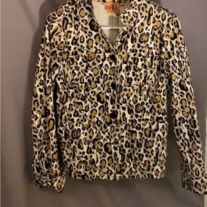 NWOT Tory Burch denim jacket in very cool leopard print. Excellent condition